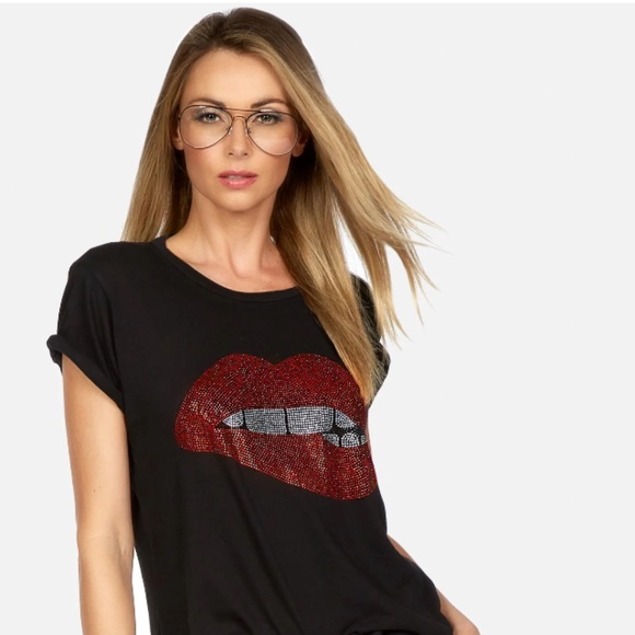 Lauren Moshi Tops - Lauren Moshi Edda Crystal Biting Lip - S / Black